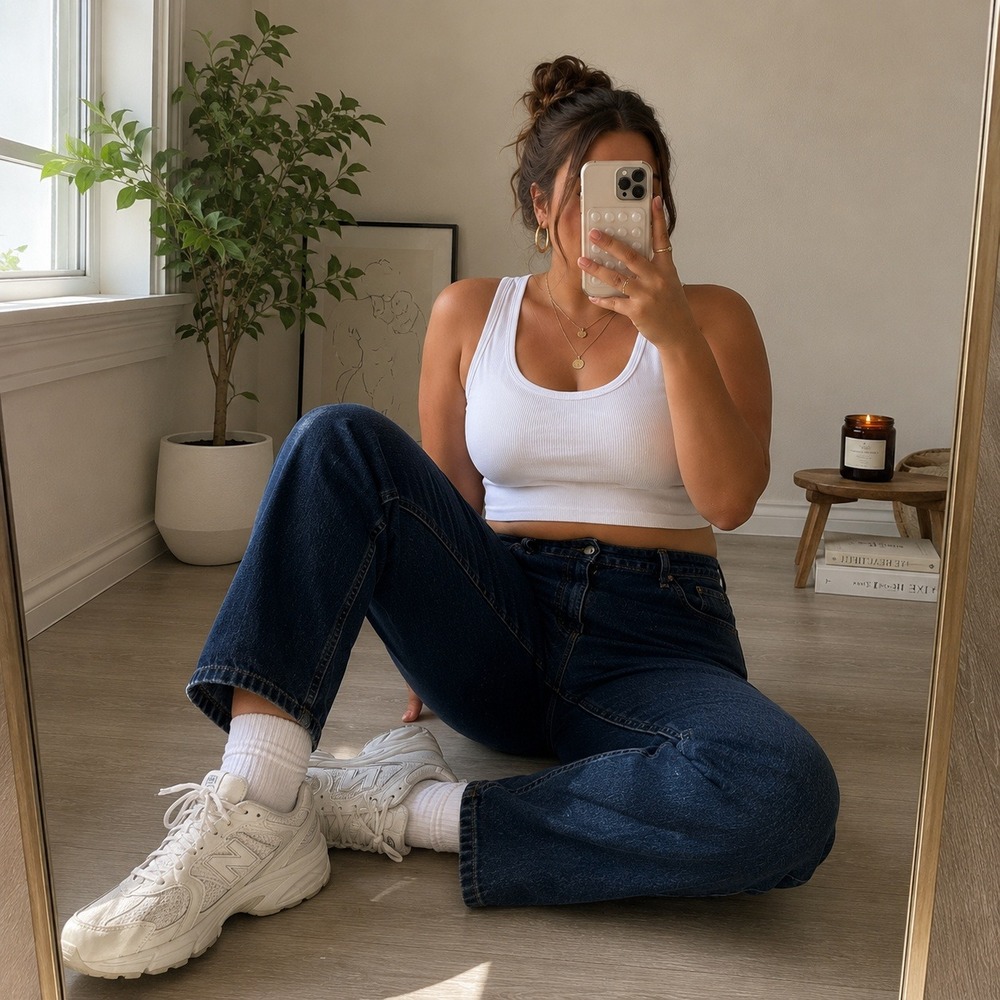 VTG Just My‎ Size Dark Wash Straight Leg Y2K Mom Jeans 16W Plus Model Off Duty